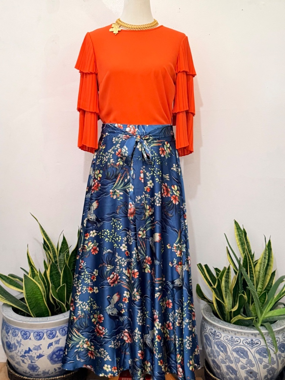 Elegant Chinoiserie Style Maxi Skirt. Versatile. Old Money, Quiet Luxury, SZ M
